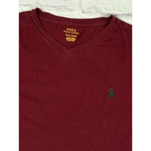 Polo‎ Ralph Lauren Burgundy Plain V-Neck T-Shirt Mens Size Medium Tagless